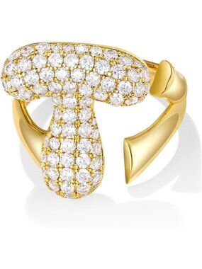 Personalized 14K Gold Plated Chunky Initial Ring | Adjustable Pave CZ Balloon